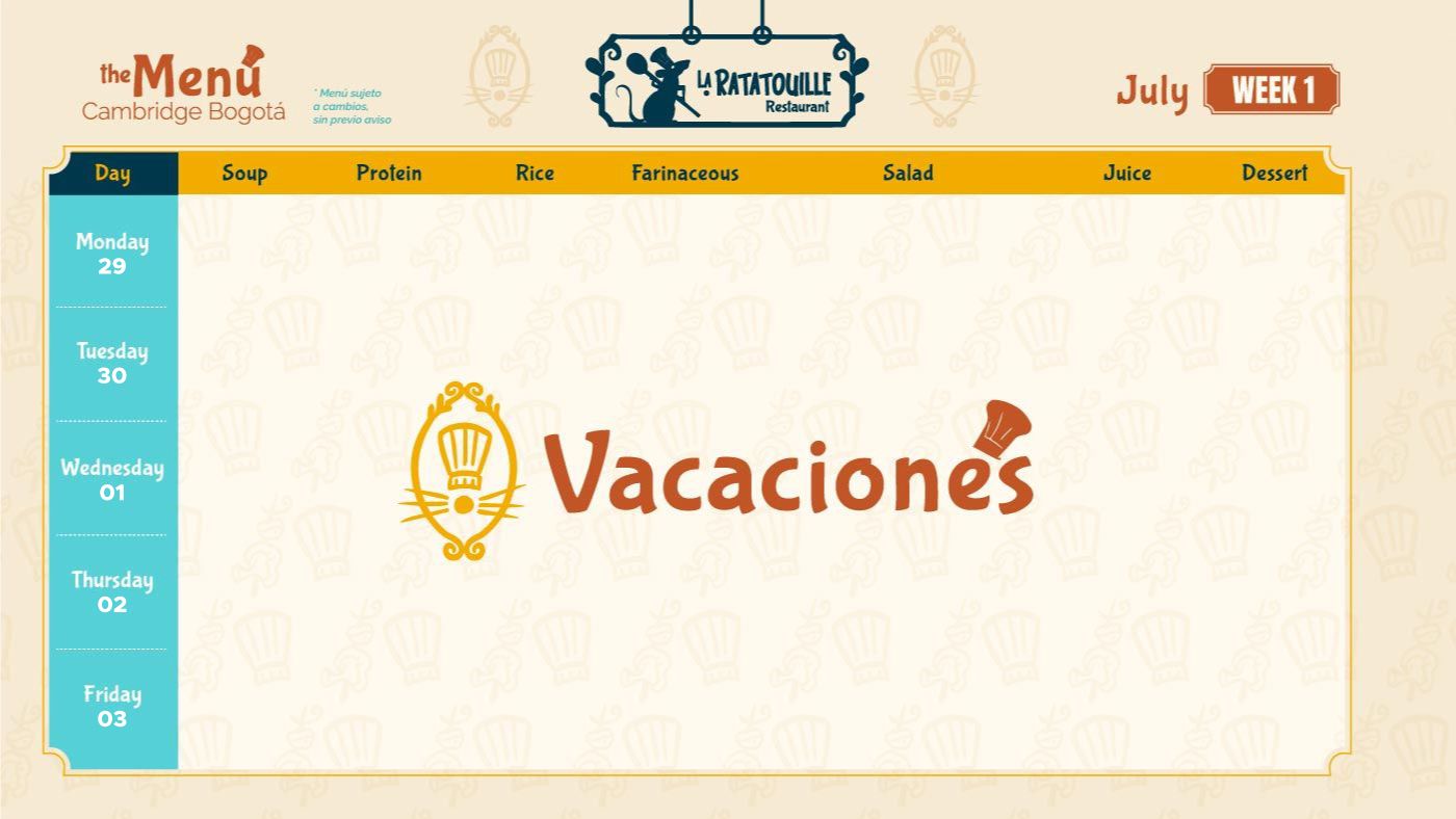 Menu restaurante julio 2026