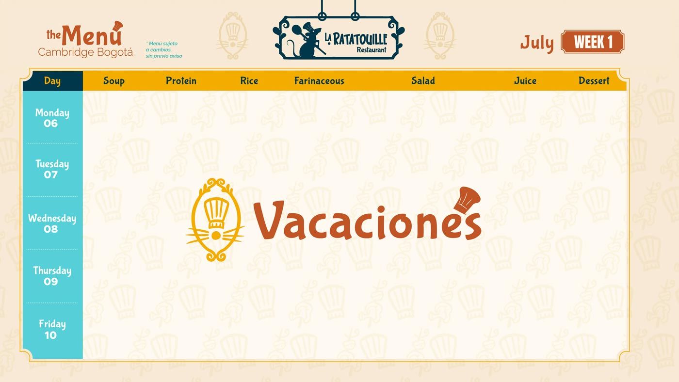 Menu restaurante julio 2026