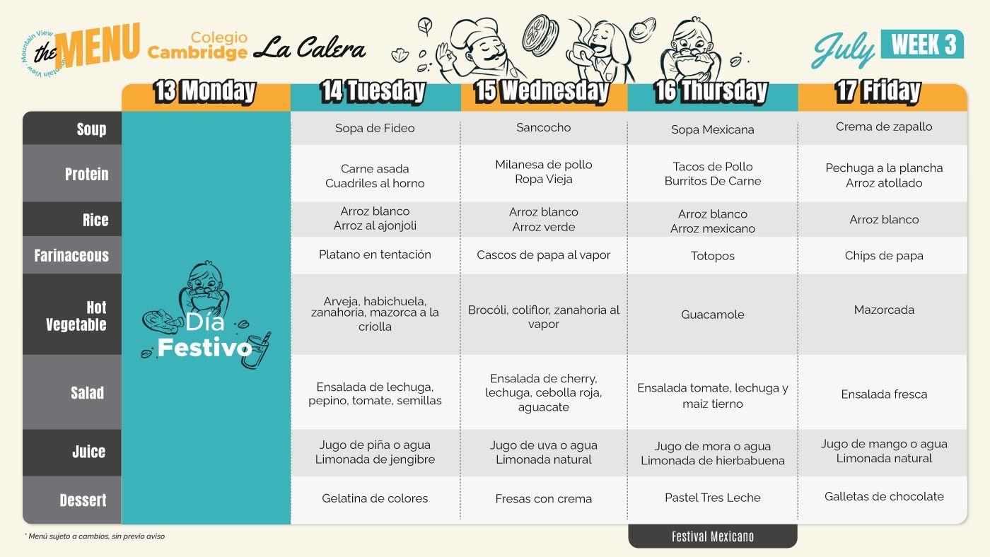 Menu restaurante julio 2026