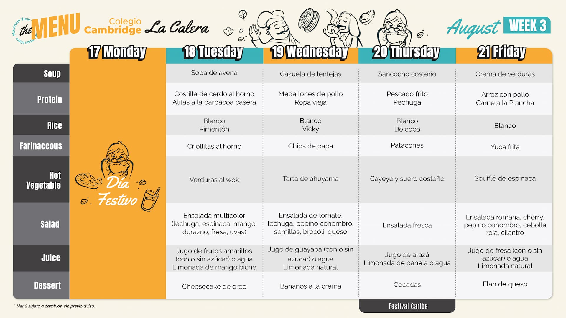 Menú Cambridge la Calera